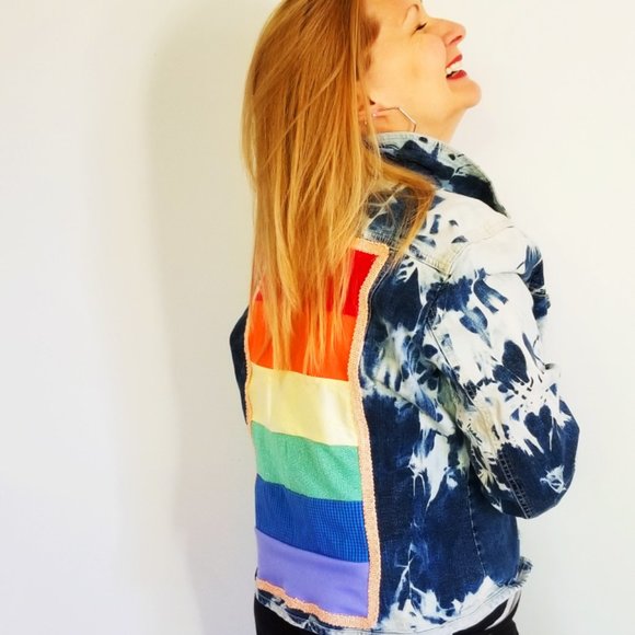 🌈 Patchwork Rainbow Pride Denim Jacket 🏳️🌈 M/L - Picture 5 of 5